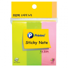 [한정] 프린텍 스티키 노트 형광혼합형 3색 76x25mm (A020) 접착식 메모지